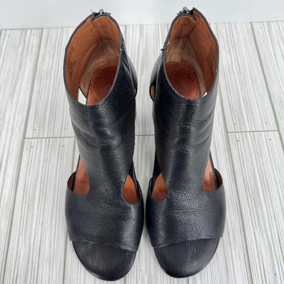 Gentle Souls Charlene sandals 8.5 peep toe cutout block heel zip black leather - Picture 5 of 8